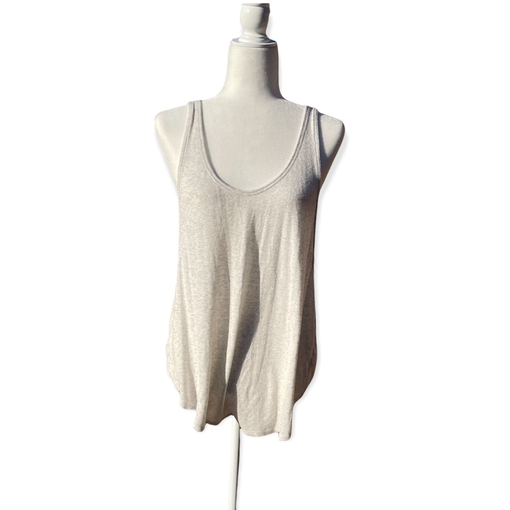 Athleta Light Gray Cream Knitted Ribbed Racerback Oversized Tank